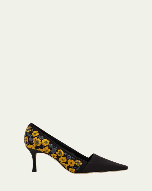 Safiye Floral Embroidered Silk Pumps